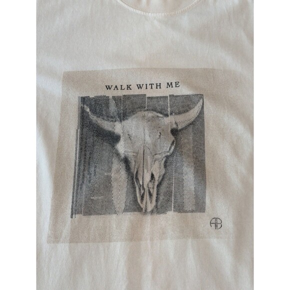 Anine Bing Lili Walk With Me Tee Women’s Size L Ivory Graphic Crew Neck Logo - Picture 5 of 12